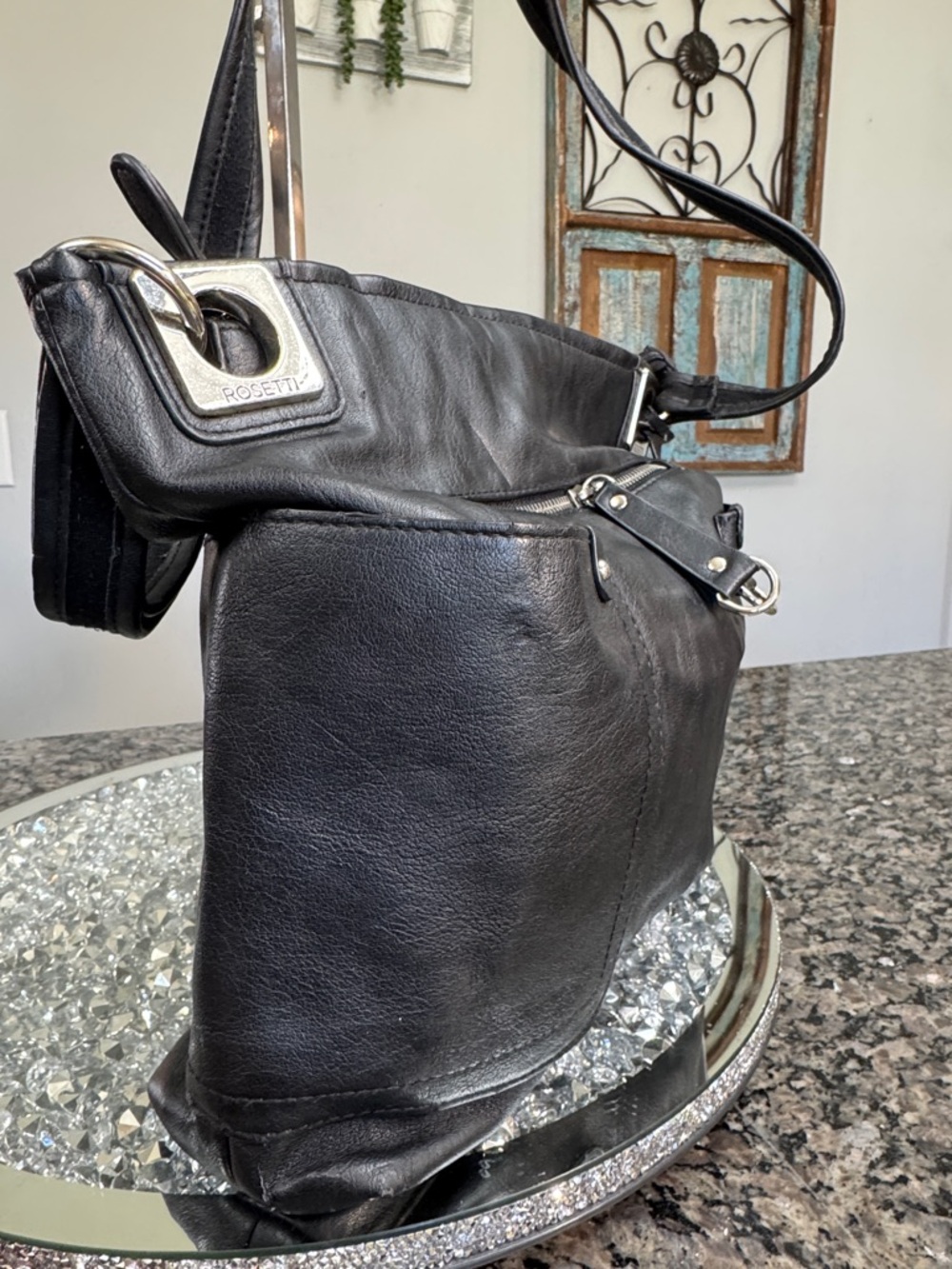 Rossetti Black faux Leather Shoulder Bag - Classic Everyday Tote - Picture 3 of 13